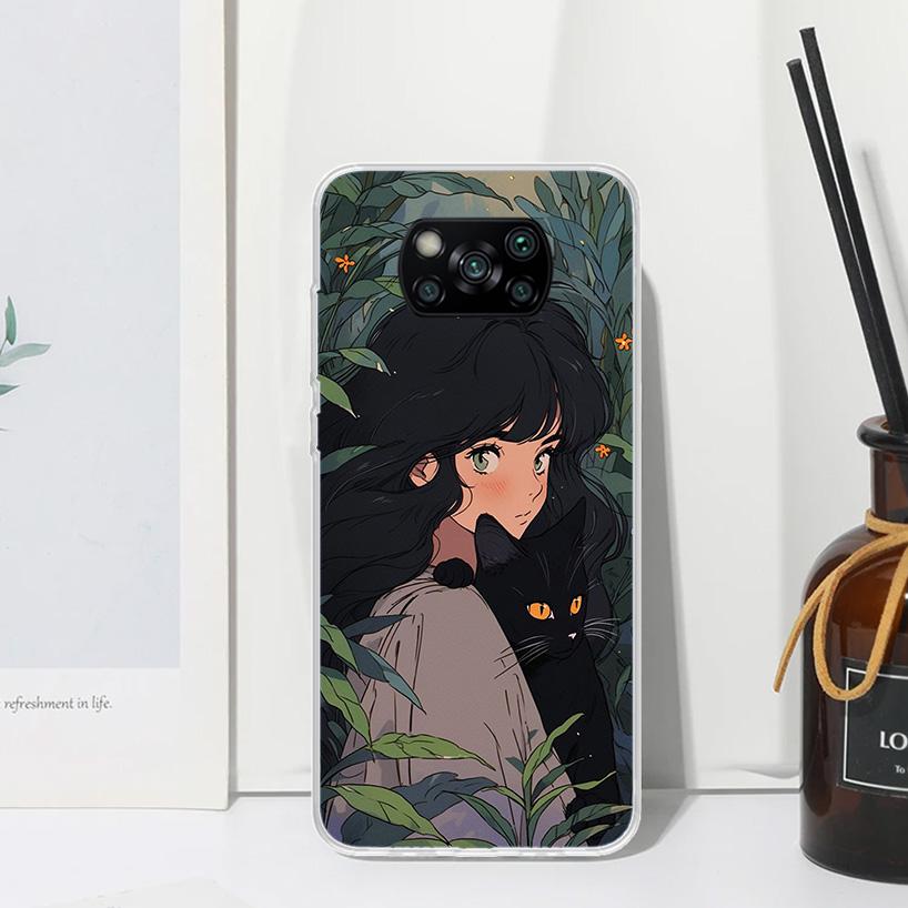 Cute Anime Ins Girls Animal Cat Phone Case For Xiaomi Poco X7 X6 X5 M7 M8 Pro F7 Ultra Redmi 15C 15 13C 13 12C 12 10 10C 10A Art