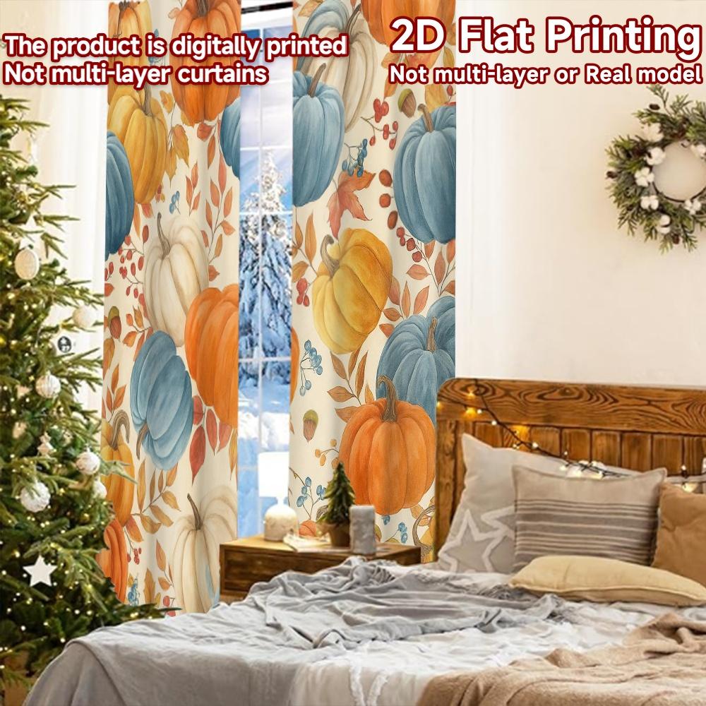 2pcs, 2D FLAT PRINTING Curtains (Without Rod) Colorful Gourds Christmas Festival Chic Print Curtains Prints Light Filtering