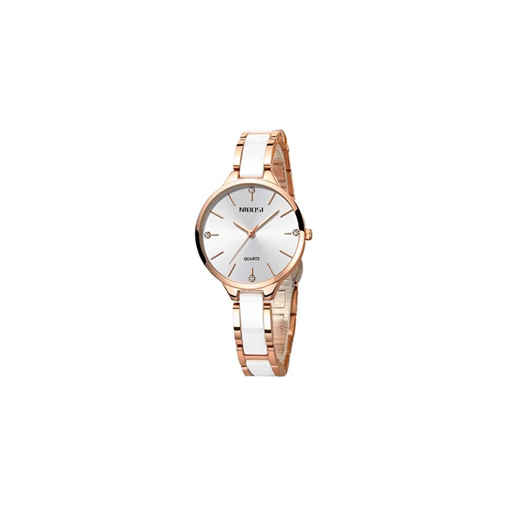 Nibosi Women s Simple Ceramic Watch White Waterproof Analog Quartz Stainless Steel Casual Business