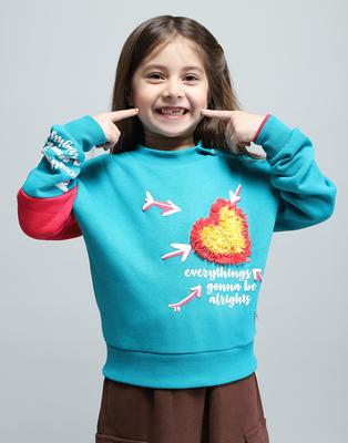 Girls Printed Round Neck Cotton Blend Sweatshirt