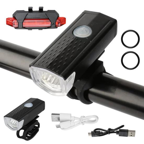 2 st Cykelljus Fram och Bak Set USB Uppladdningsbar Cykellampa med Enknappskontroll Flerläges Ljusstark LED Strålkastare Bakljus Set