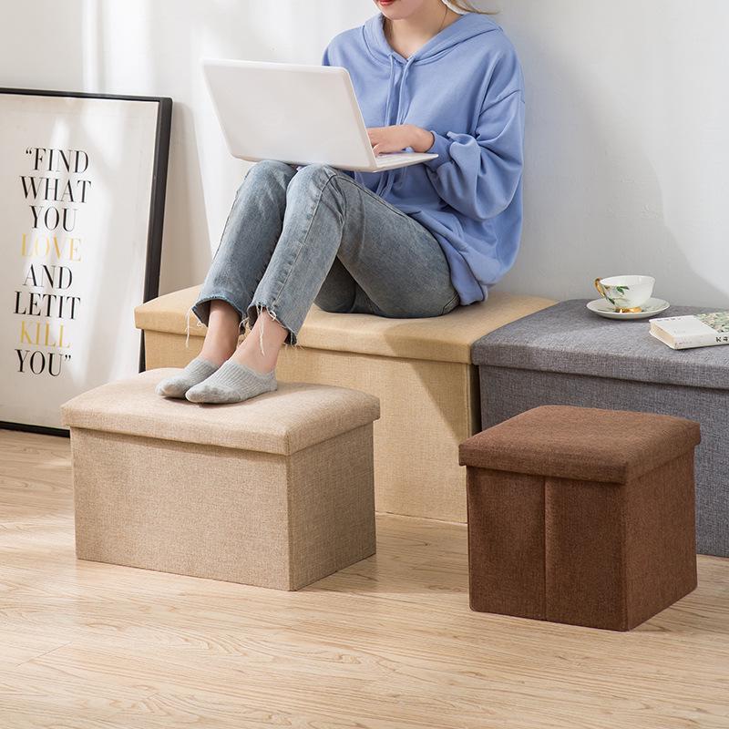 Cross-Border Cotton and Linen Folding Storage Stool: Dustproof Organizer for Shoes and Seating