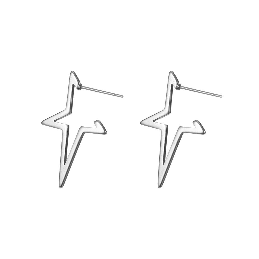 Hollow Cut-Out Five-Point Star Earrings Minimalist Hip Hop Stud Earrings Versatile Ear Jewelry