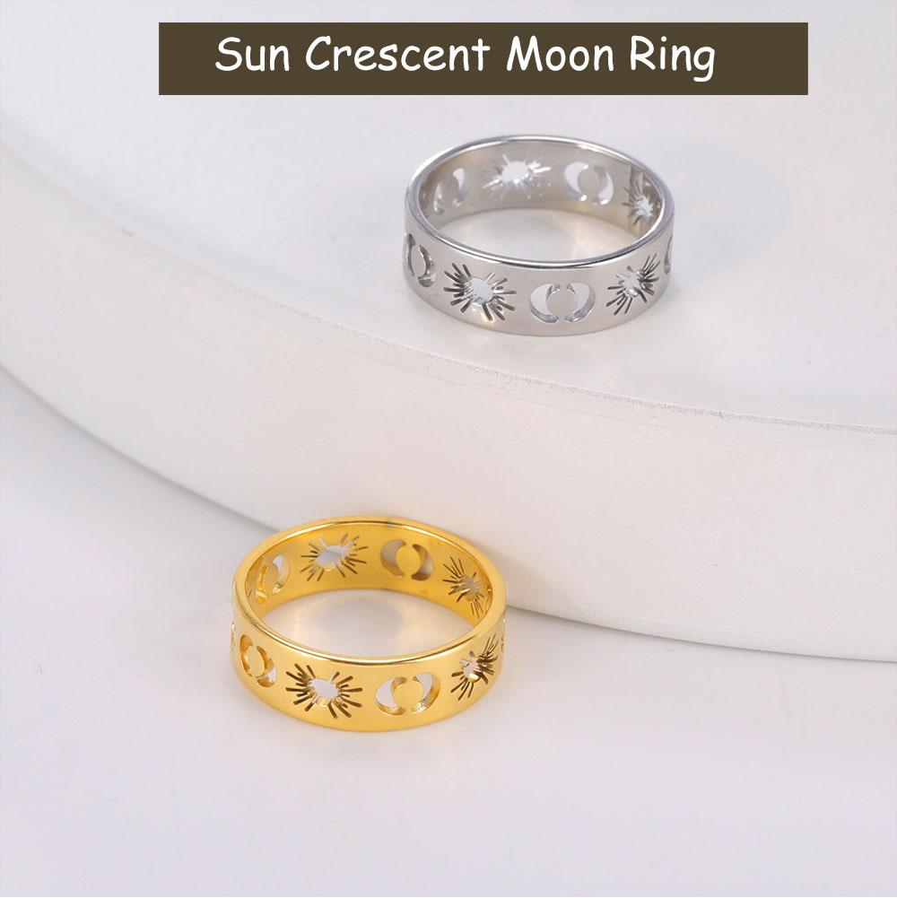 Cazador Stainless Steel Sun Crescent Moon Rings for Women Gold Color Rings 2026 Jewelry Anniversary Birthday Mother Gift New