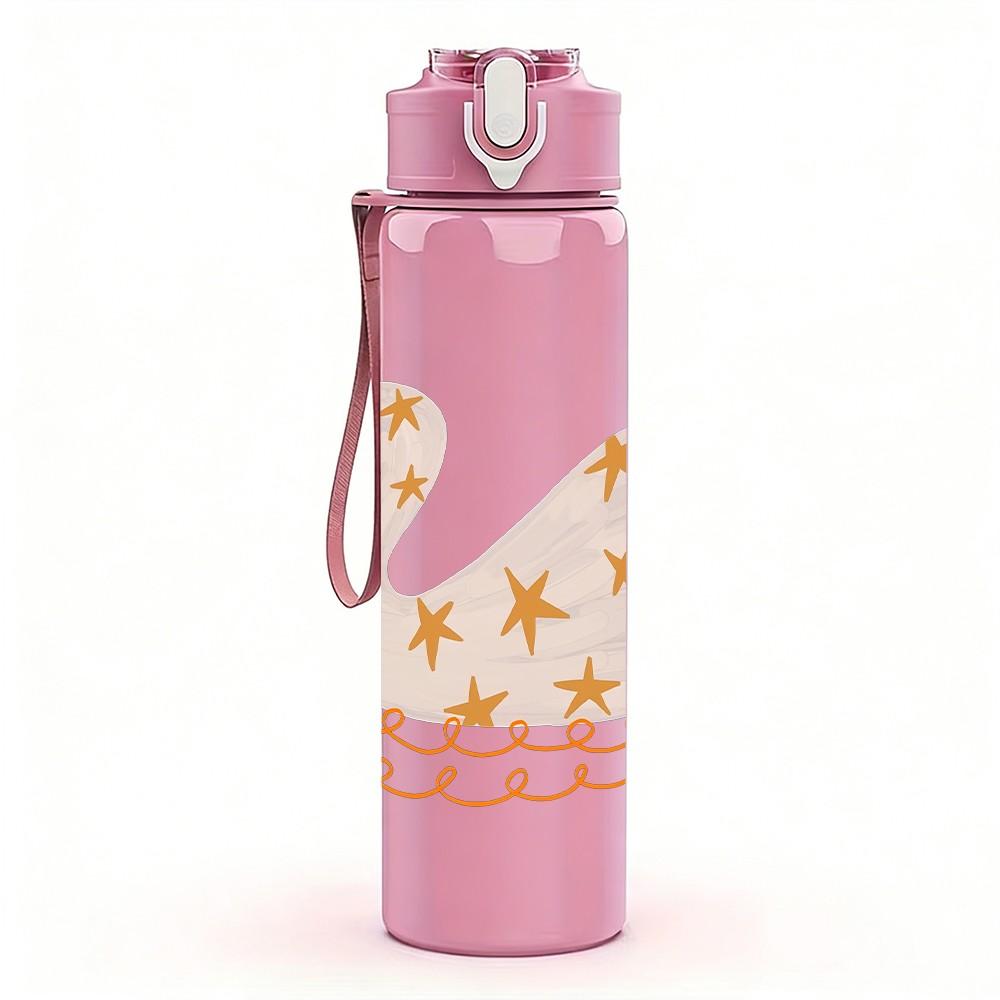 1PC Swan Bird Print 750ml Color Plastic Sports Water Bottle Leakproof Flip Straw Lid Suitable for Sports Office Home Use