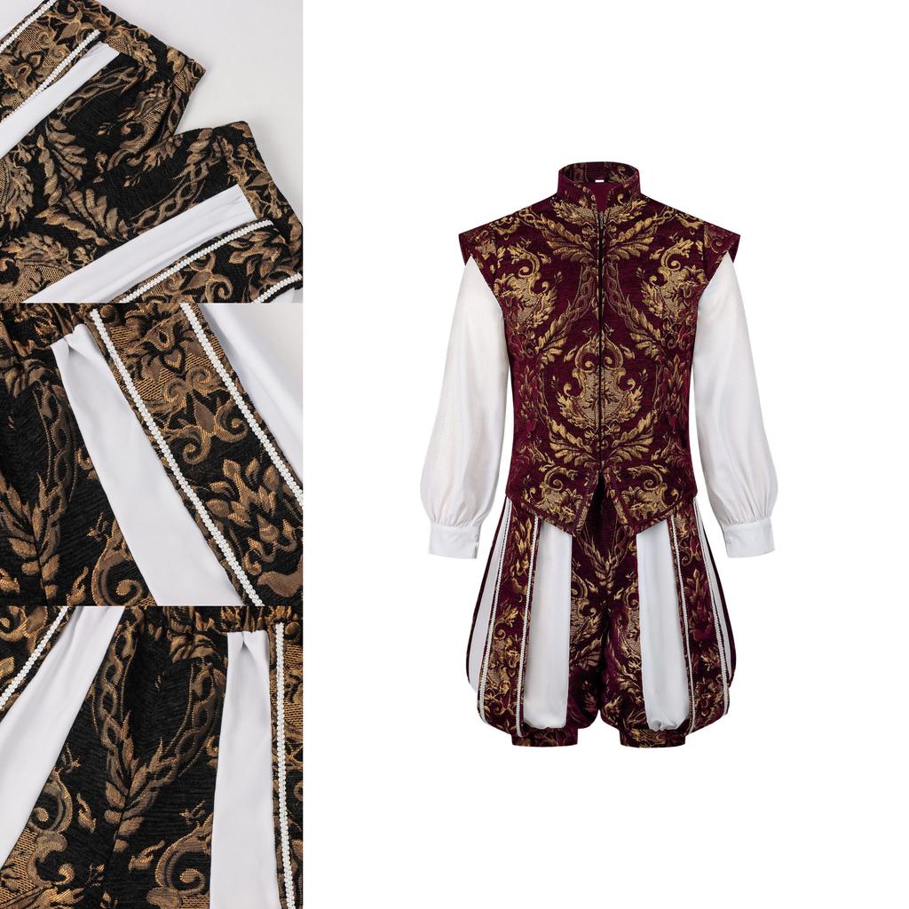 Renaissance Prince Vest And Pumpkin Pants Set With Polyester Fabric For Vintage Style Men