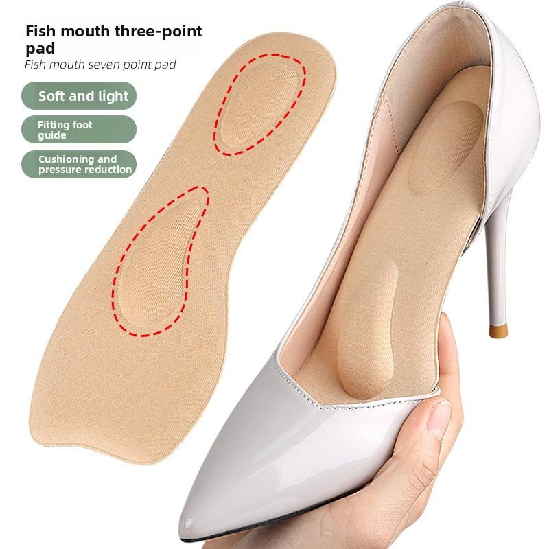 Fish Mouth Sponge Seven-point Pad, High Heels, Single Shoes, Shock-absorbing and Sweat-wicking Mesh Insole, Forefoot Pad, Arch Massage Pad.