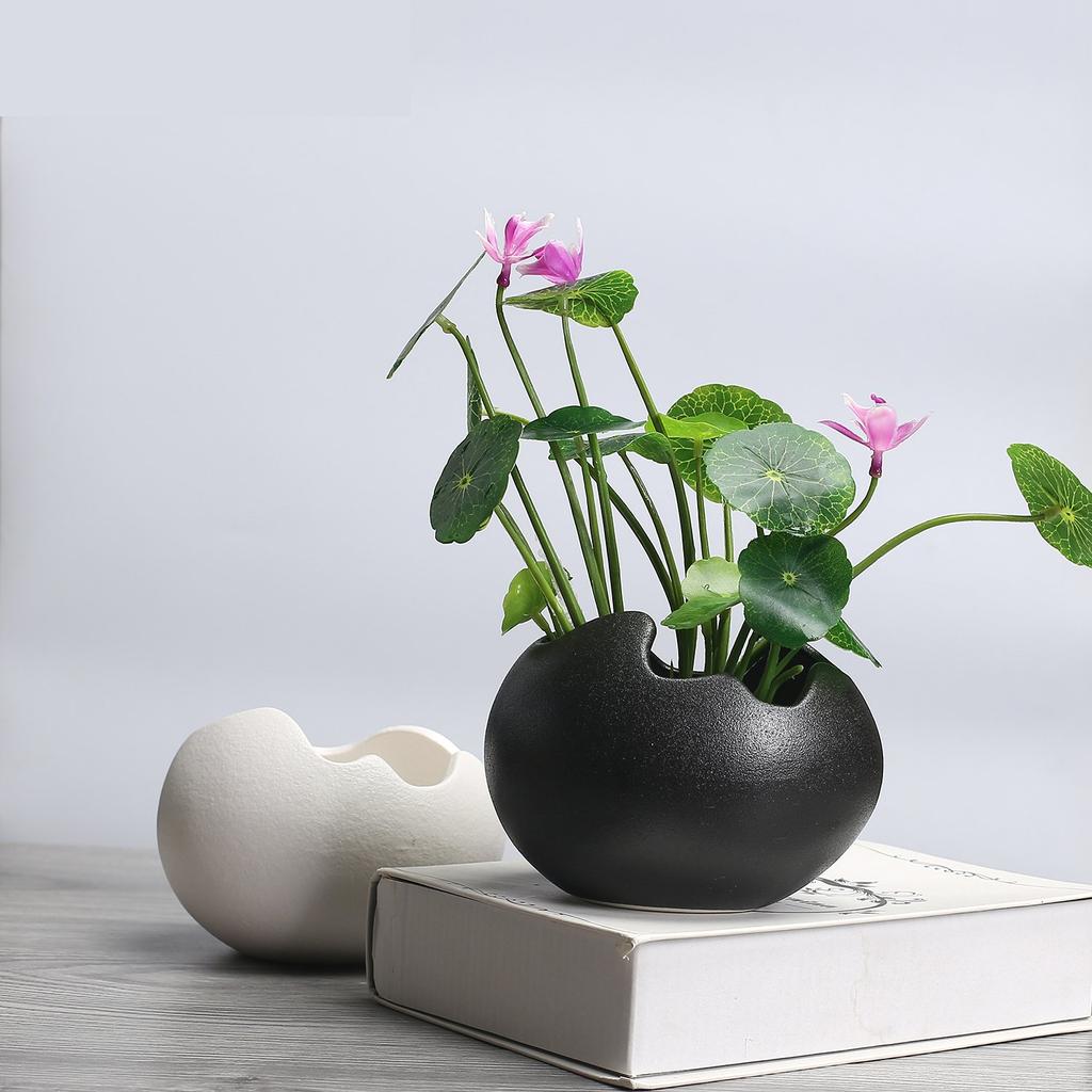 TOSSOW Ceramic Flower for and Stylish Mini Gift Pot, Egg-Shaped, Succulents, Cacti, Herbs, More, Planter, Black,