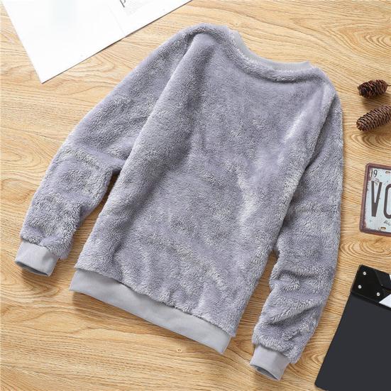 Men Sweatshirt Double-sided Plush Long Sleeve O-neck Loose Fit Windproof Keep Warm Streetwear Solid Color Male Winter Pullover Top for Outdoor