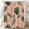 Modern Floral Shower Curtain Decor Green Leaves Pink Background Waterproof Bath Accessories Set For Home Decoration In Bathroo