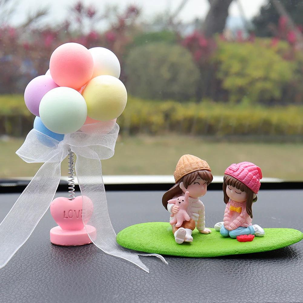 2Pcs Car Dashboard Doll Creative Couple Crystal Balloon House Ornament Decoration Auto Interior Accessories for Gift Girl Women