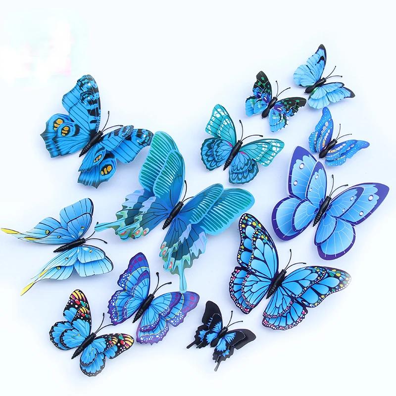 

12PCs Fridge Magnets Butterfly Vibrant Color Double-layered Butterfly Wall Stickers Art Deco Crafts For Home Party Decorations