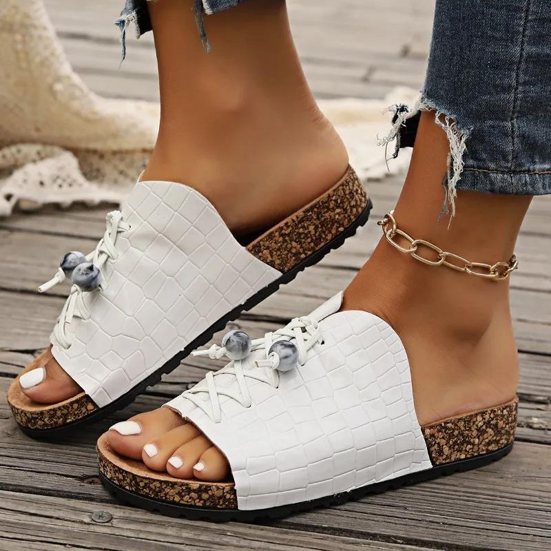 Fashion 2024 New Fashion Open Toe Women's Summer Slippers Flat Beach Lace Up Sandals Open Toe Sexy Women's Slippers Zapatos Mujer