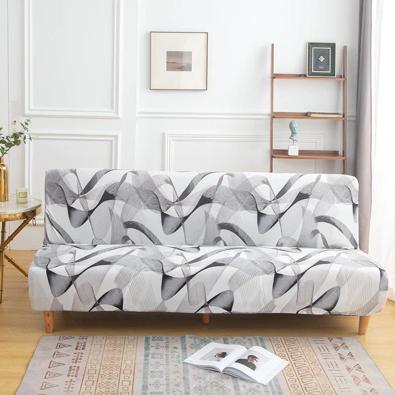 LANMOLIFE Armless Futon Sofa Cover Printed Elastic Sofa Covers Removable Cleaning Spandex Sofa Covers Suitable For Home Decor