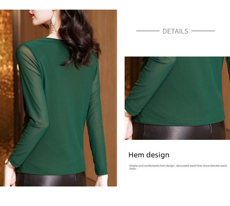 2023 Black Mesh Lace Top: Women's Fashionable Spring & Autumn Bottoming Shirt