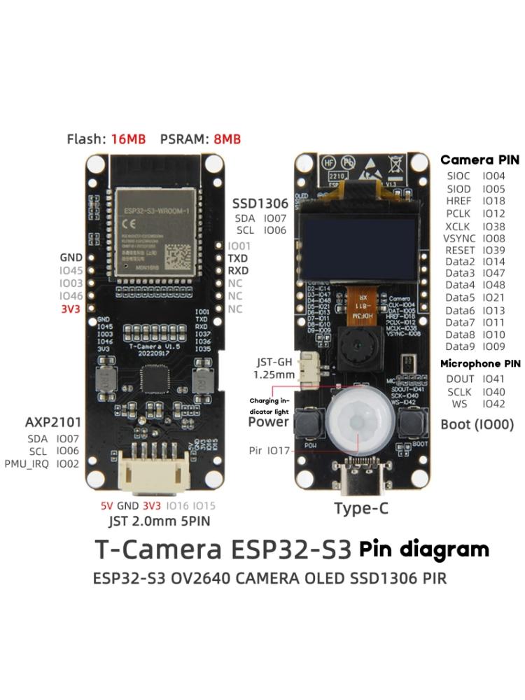 T-Camera-S3 ESP32-S3 Development Board WiFi Bluetooth-compatible Module 0.96-inch OLED Screen OV2640 Camera -Slot