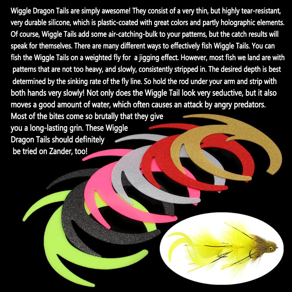 Bimoo 6pcs Fly Fishing Stimulator Silicone Wiggle Dragon Tails Fly Tying Material Pike Bass Saltwater Streamer Fishing Lures