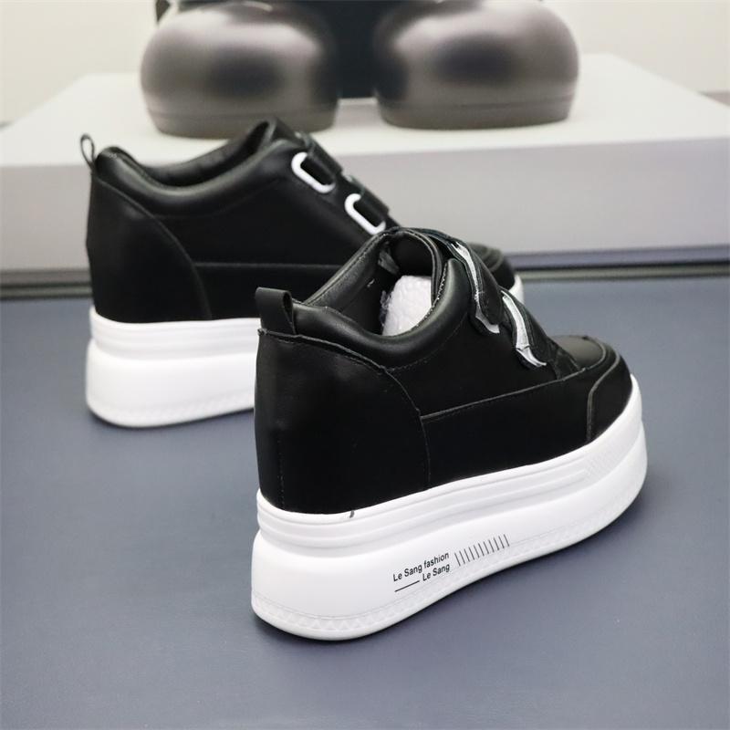 Fashion 9CM Platform Wedge Sneakers Vulcanized Chunky Hidden Heel Block Microfiber Leather Comfy Breathable Skate Board Shoes