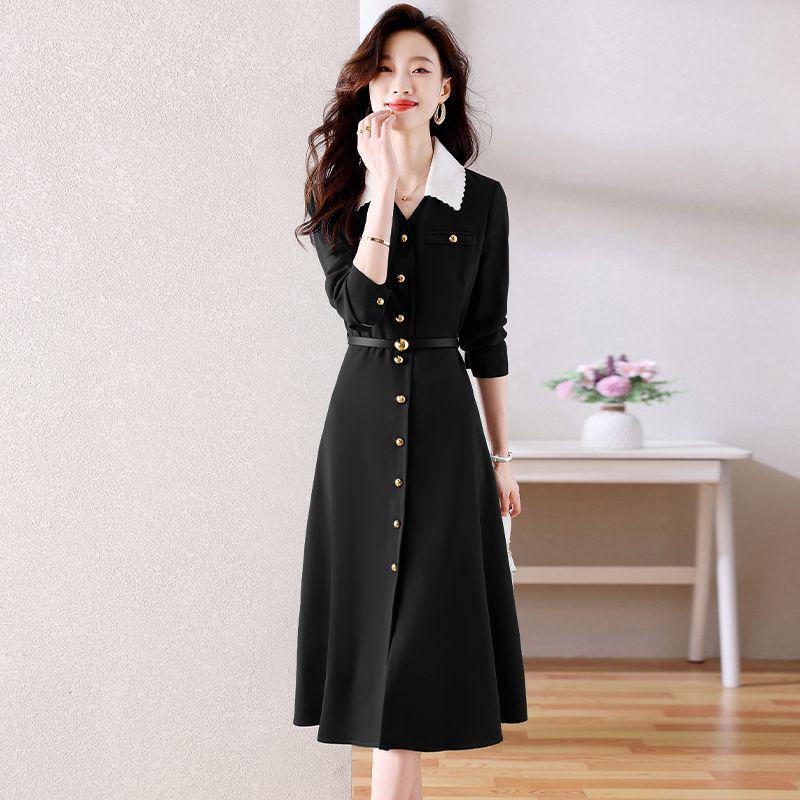 Women's Elegant Long-Sleeve Dress - 2023 Spring/Autumn Fashion, Slim Waist & Skirt.