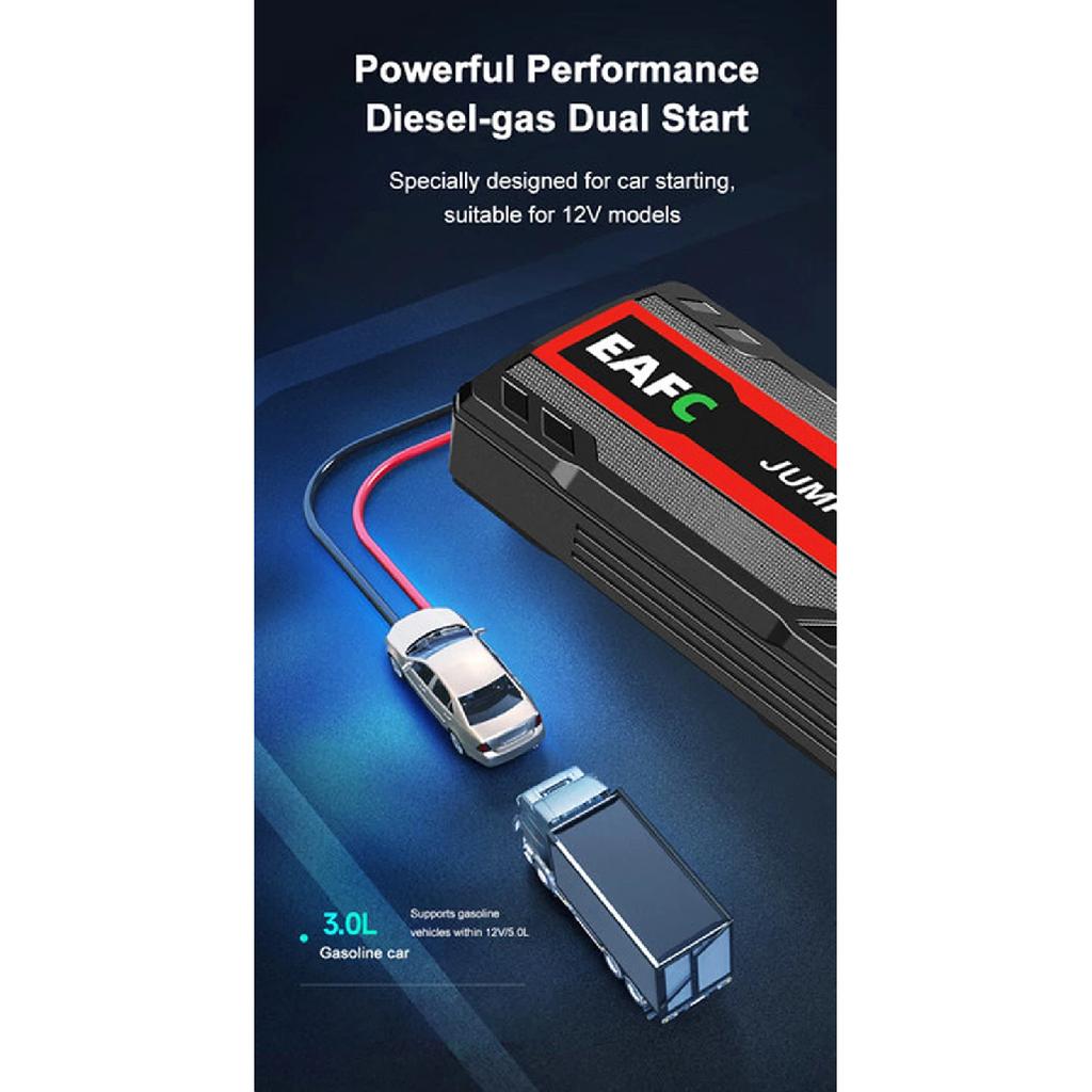EAFC 12V Car Jump Starter Power Bank Portable Emergency Battery Booster 600A Start Device PowerBank with LED Lighting for Auto