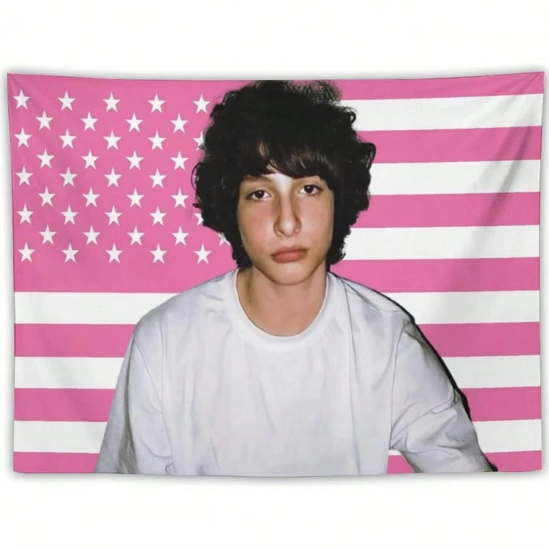 

Funny FFinn WWolfhard Tapestry Pink US Flag Print Wall Art Home Decor For Living Room Bedroom Dorm Fan Present 74x94cm(29x37in)