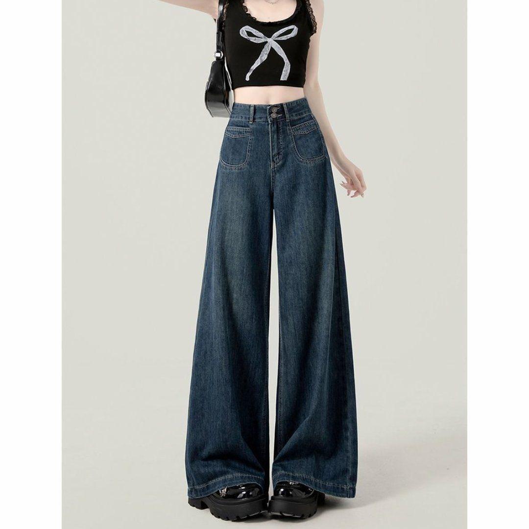 

Women s Summer High-Waisted Wide-Leg Jeans: Pear-Shaped Slimming, Loose Straight-Leg Floor-Length Pants L