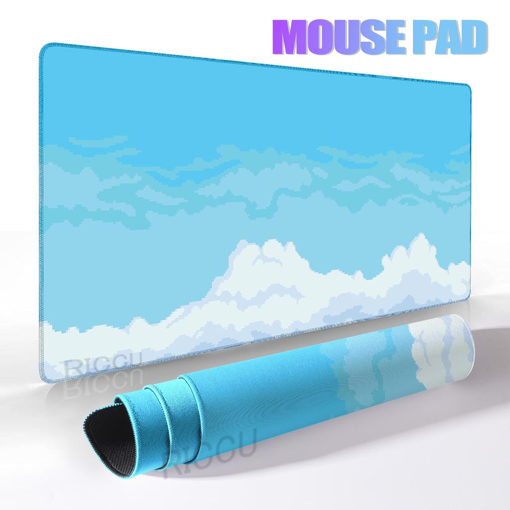 Pixel Art Cloudy Sky Mousepad Cute Mouse Pad Kawaii XXL E-Sports Desk Pad Extended Gaming Keyboard Mat Large Pink purple DeskMat