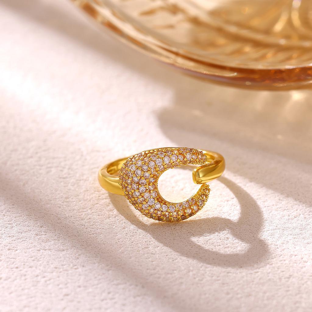 Fashion Gold Color Open Rings For Women Zirconia Moon Star Cross Adjustable Finger Ring Flower Romantic Aesthetics Jewelry Gift