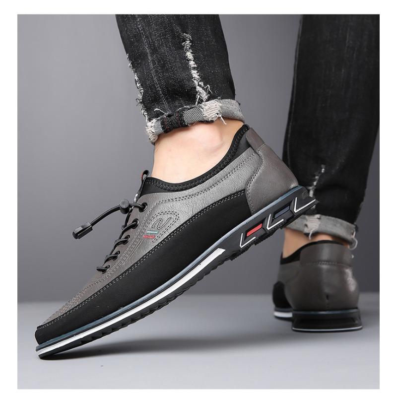 Pánské boty pro volný čas PLUS SIZE, svršek z kůže z mikrovlákna, prodyšná měkká podrážka nazouvací s elastickými tkaničkami pro venkovní chůzi a jízdu