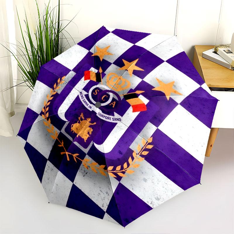Royal Sporting Club Anderlecht pattern, automatic folding umbrella, portable and foldable design, 8 ribs, a Christmas or birthday gift.