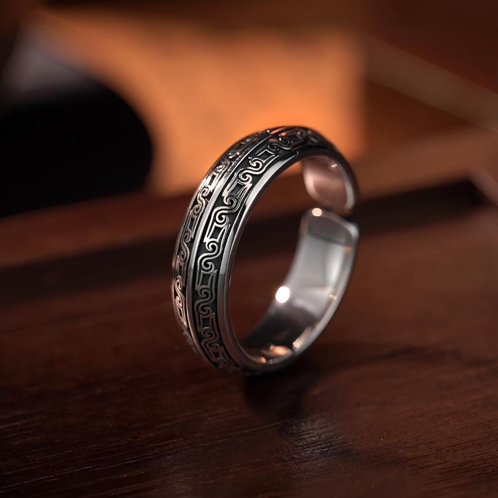 Retro Zoomorphic Spiral Adjustable Open Ring For Men Silver Plated Gothic Edgy Jewelry Historic Gift
