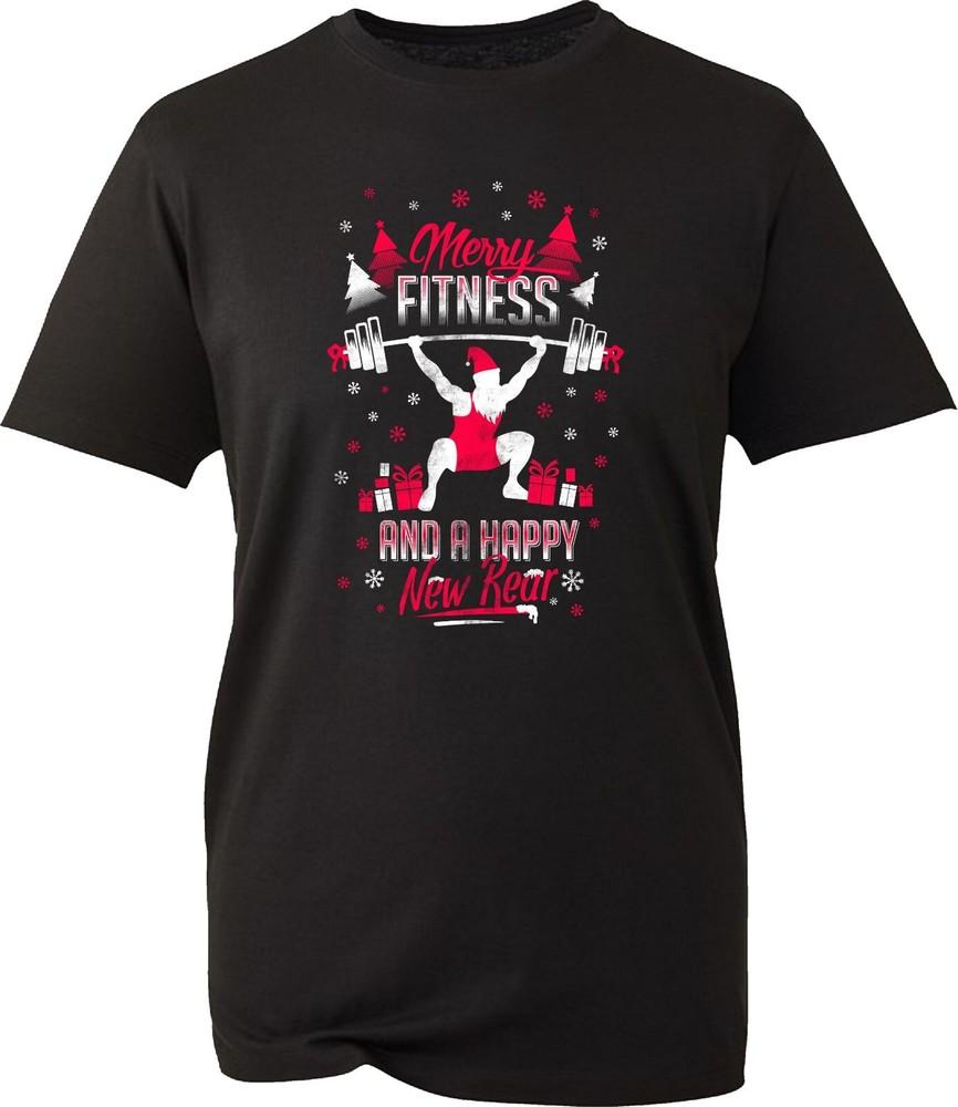 Merry Fitness And A Happy New Rear TShirt Christmas Gym Xmas Workout Tee Top