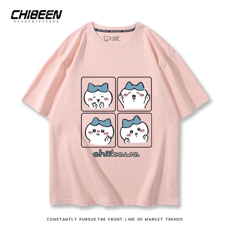 Chiikawa Cute Four-cell Pattern T-shirt Summer High Quality 100% Cotton T-shirt Casual Comfortable Loose Men's T-shirt
