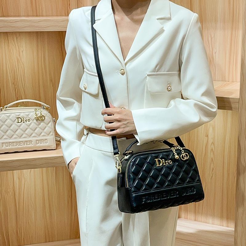 Shiling 2025 Handtasche & Umhängetasche für Damen mit schwarzem Diamantmuster aus Leder