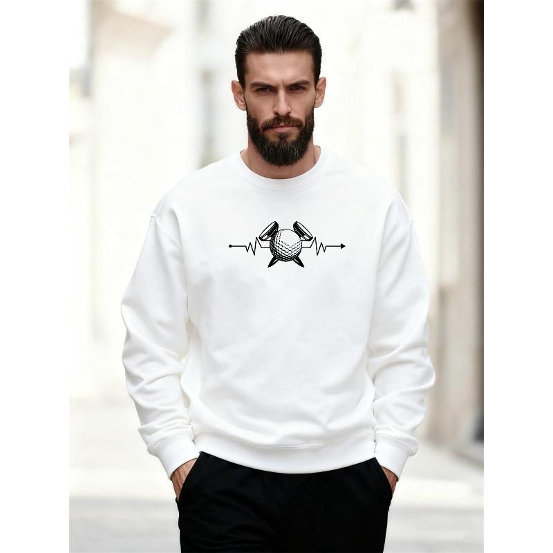 Men'S Casual Round-Neck Sweatshirt Featuring a Golf Ball And Heartbeat Pattern