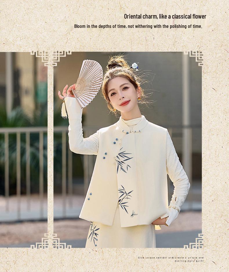 Spring 2025 New Chinese Style Stand Collar Vest & Half Skirt Two-Piece Set Dress (ZM25201)