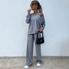 2026 New Women's Solid Color V-Neck Long Sleeve Vest Top with Casual Pants 3-Piece Outfit Set
