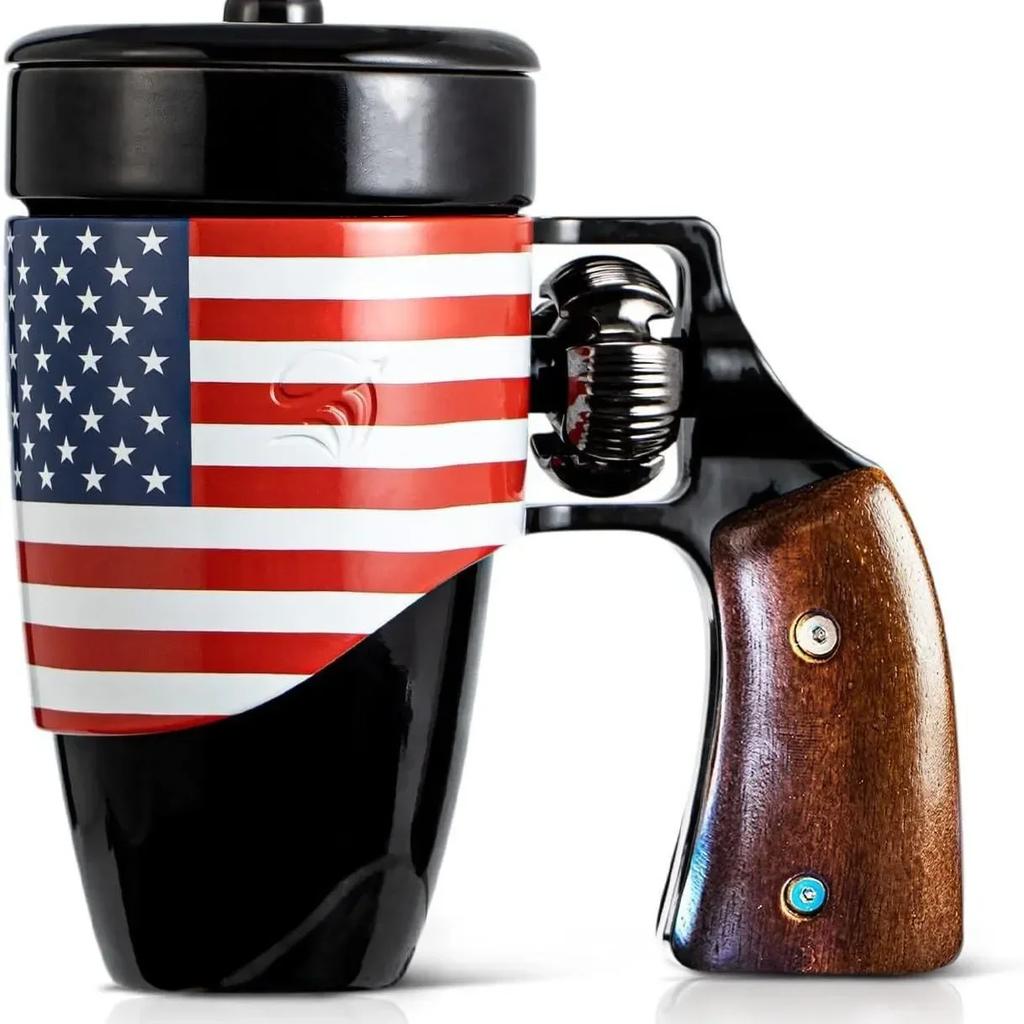 Creative Revolver Handle Mug USA Flag Coffee Cup Personalized Decorations for Tea Coffee Milk Cup Birthday Gift Father Gift