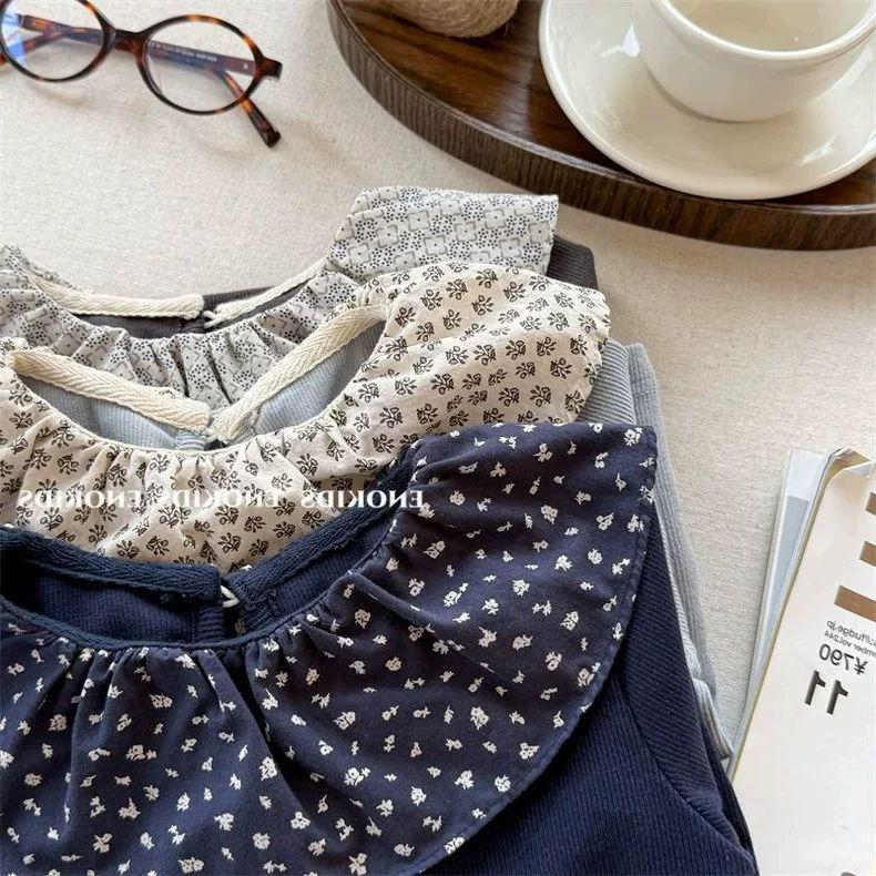 Girls' Vintage Floral Cotton Ruffle Collar Long Sleeve Top