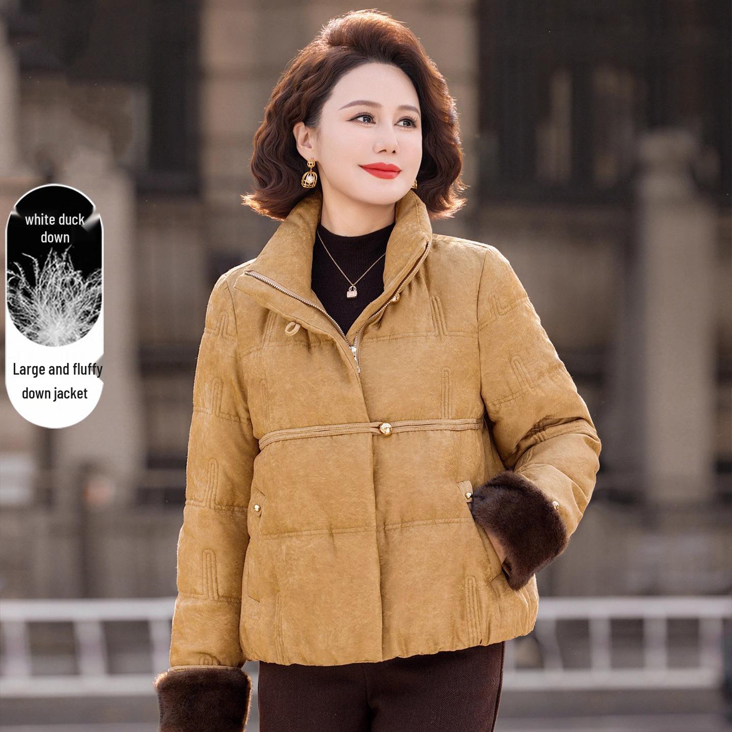 

Women s Stylish Chinese Down Jacket: Autumn/Winter Short Cotton Outerwear for Mid-to-Old Age XL for up to 105 lbs