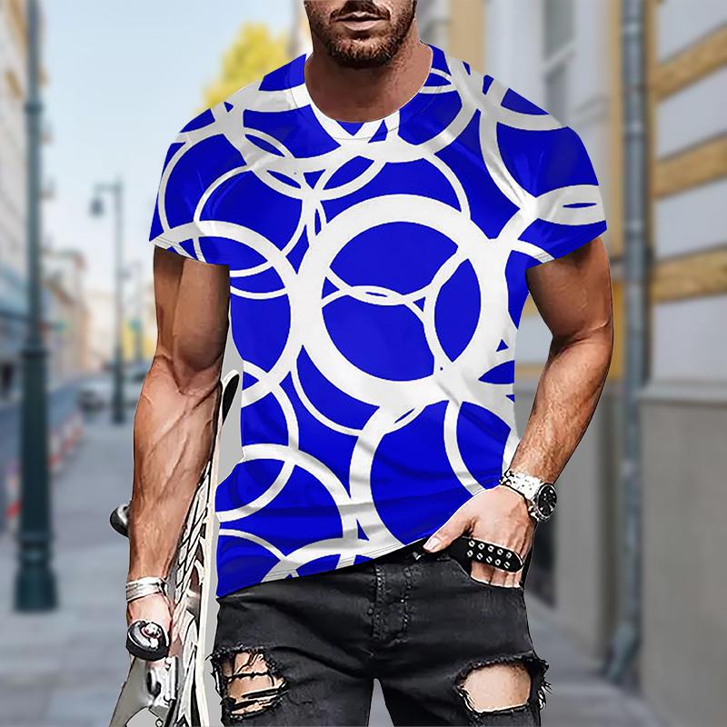 New Summer Men's Fashion T-shirt Personality Circle Printed Men's T-shirt Top