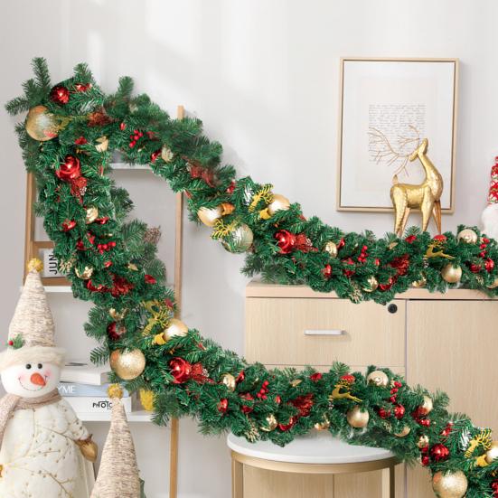 Christmas Norfolk Pine Garland Faux Pine Greenery Garland with Pine Cone Glitter Balls Red Berries for Mantel Staircase Holiday Decor