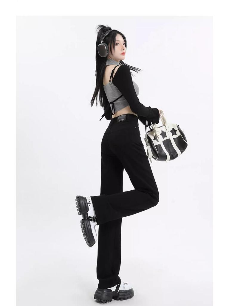 Women's Slim High-Waisted Black Cigarette Jeans: New Spring 2025 Straight-Leg, Loose, Thin, Narrow- and Wide-Leg Fit.