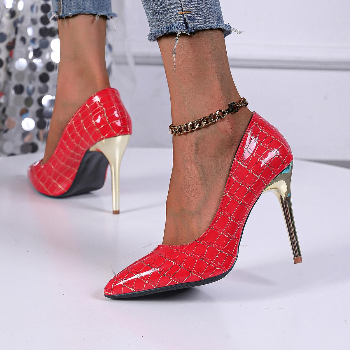 

2024 весна и осень новая мода остроносые темпераментные высокие каблуки женские туфли размер 43 остроносые тонкие каблуки одинарные туфли 34 красный