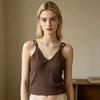 V Neck Tank Top for Women Double Lined Ribbed Sleeveless Basic Shirts with Built-in Bra Summer Padded Going Out Tops