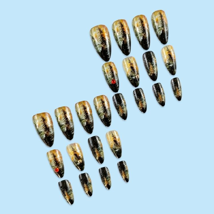 24Pcs Press On Nail Almond Glues On Nail French Fake Nail Designs False Nail Artificial Nail Gifts for Women Girls