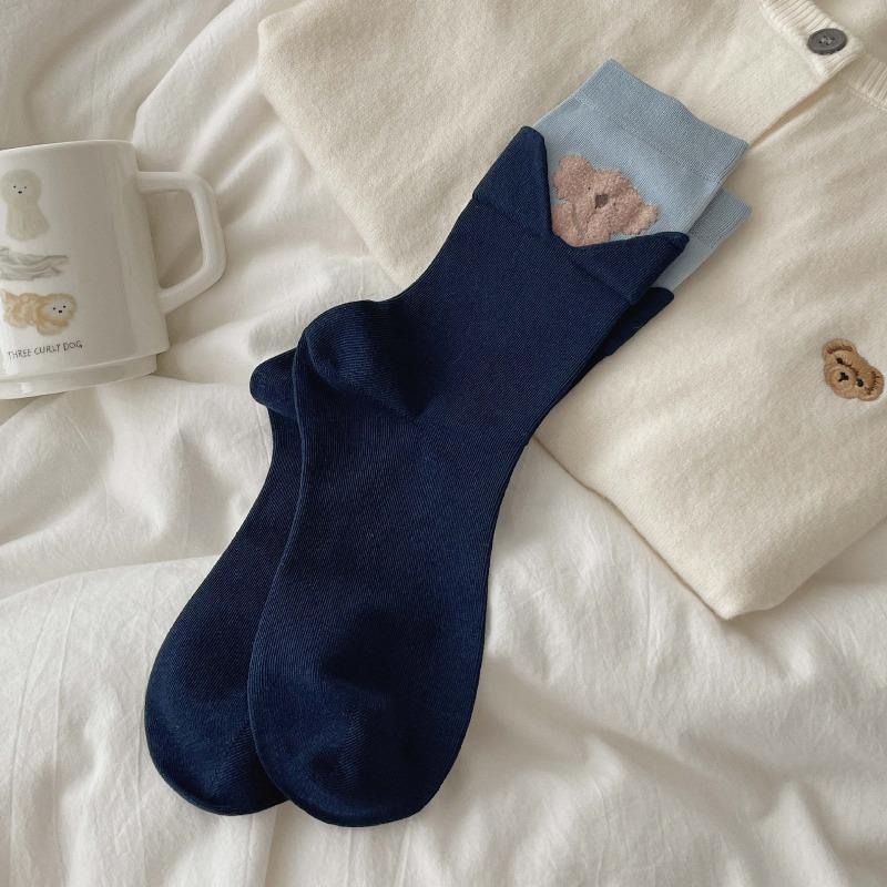 Fall/Winter Cotton Socks with 3D Cartoon Animals Edging - Women's Mid-Calf Socks - Cute Plush Socks