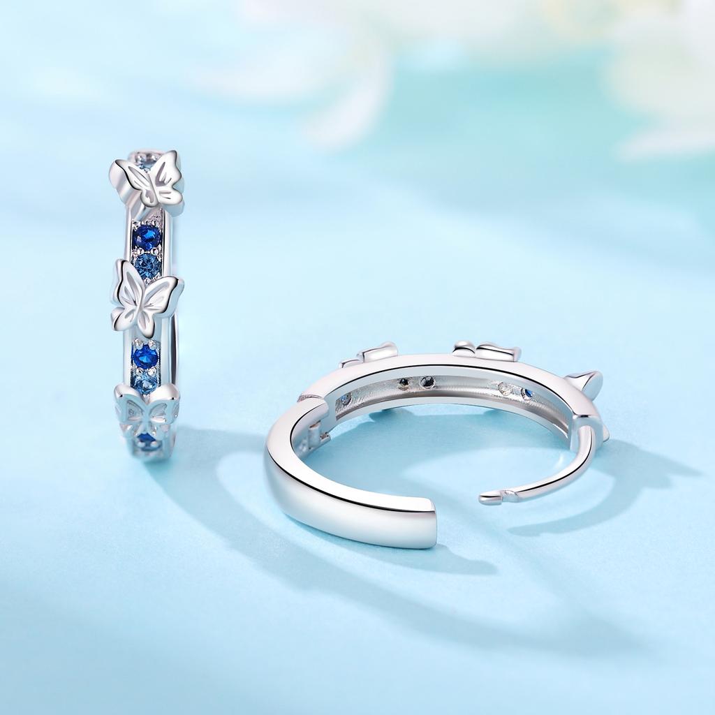 S925 Silver Blue Butterfly Insects Earrings Hoop Earrings Women Jewelry Trendy Anniversary Gifts