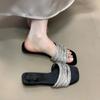Fashion One-word Slippers Summer Wear Lazy Rhinestones with Low Heels Open-toed Sandals Have a Versatile Temperament