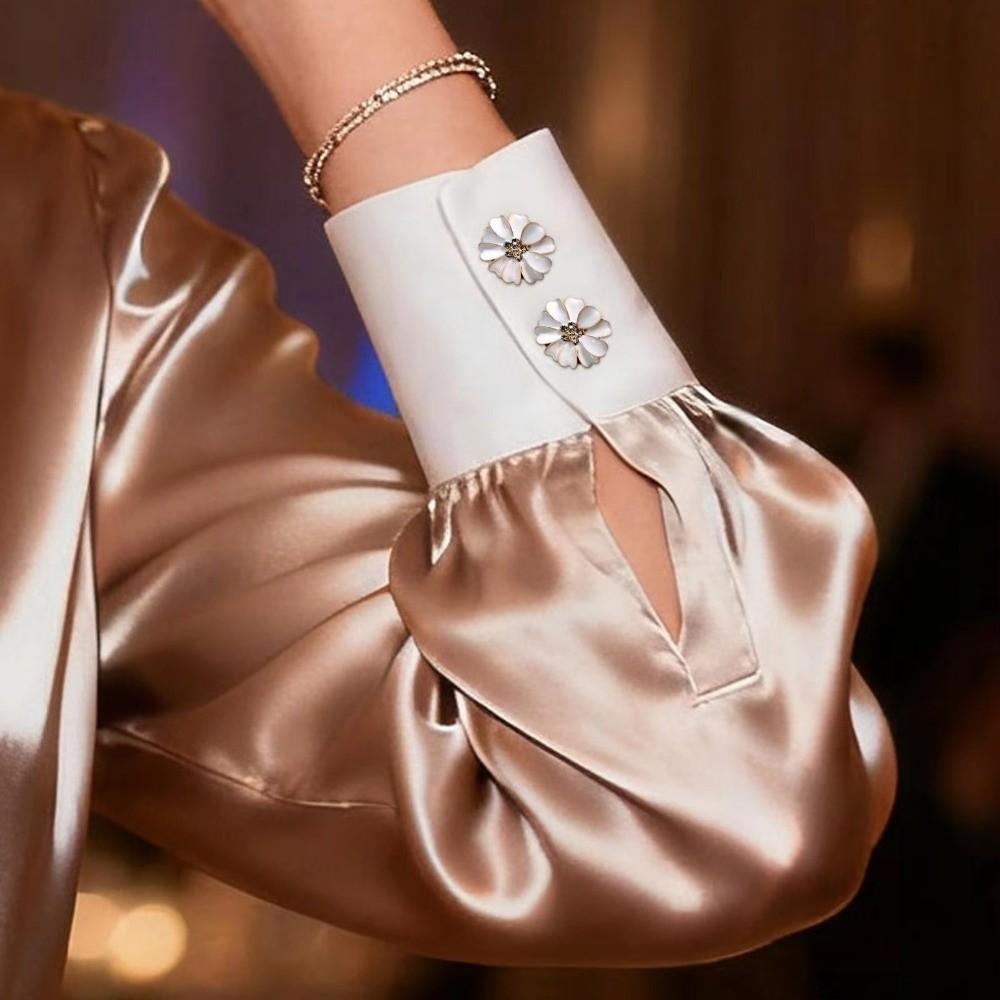 Flower Shaped Petal Rhinestone Cufflinks Fabric Blouse for Sewing Jeans Dress Button Cover Cufflinks Buckle Clip